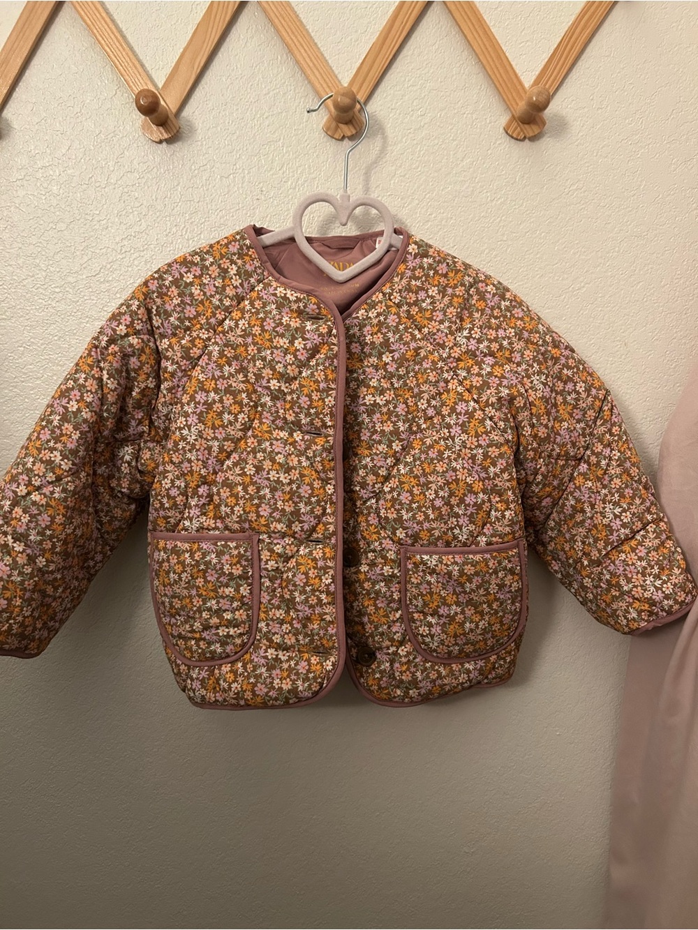 Zara Floral Quilted Puffer Jacket - Pink & Brown